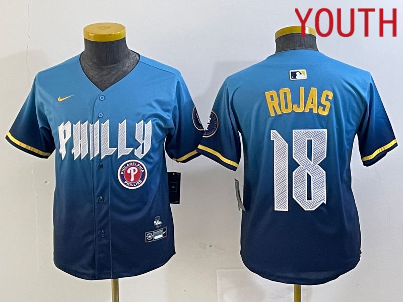 Youth Philadelphia Phillies #18 Rojas Blue City Edition Nike 2024 MLB Jersey style 4->women mlb jersey->Women Jersey